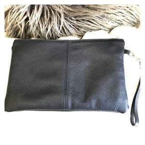 Genuine leather navy wristlet bag